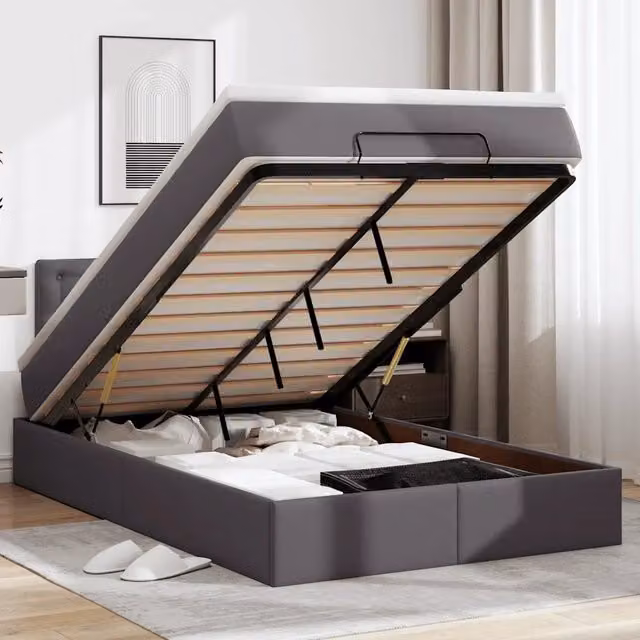 Letto con contenitore a sollevamento vidaXL in similpelle grigio e bianco con materasso, L: 200 cm, P: 120 cm, H: 88 cm – 1