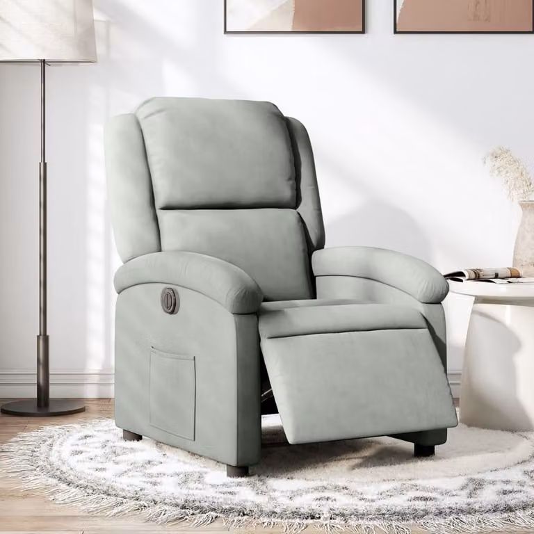 Poltrona Reclinabile Elettrica vidaXL in Velluto Grigio con Braccioli e Funzione Auto-Return