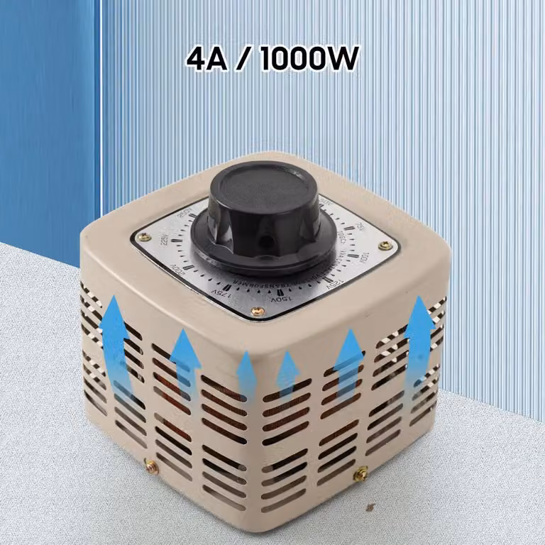 Trasformatore variabile - Regolatore di tensione AC monofase - 1000 W - 0–250 V - 4 A - Voltmetro - Alloggiamento con fusibile