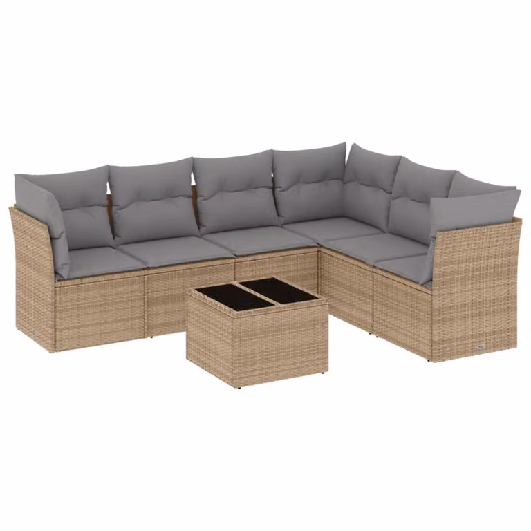 Set Divani da Giardino 7 pz con Cuscini Beige in Polyrattan