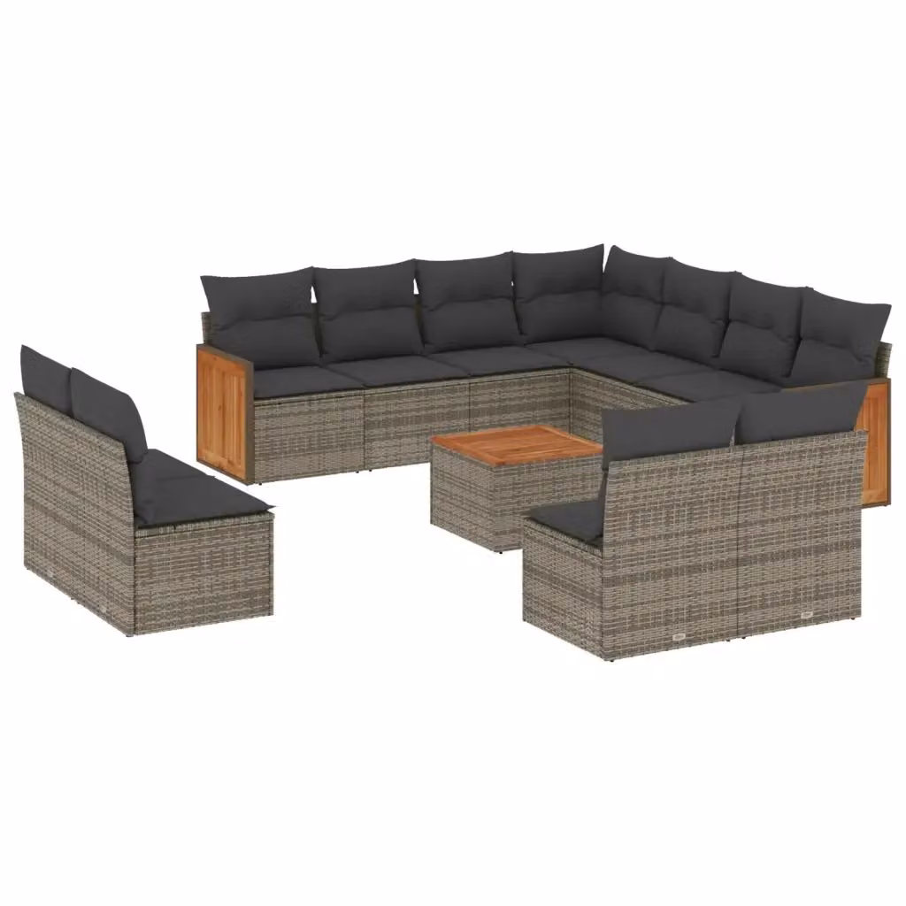 vidaXL Set di Divani da Giardino a L in Polyrattan Grigio con Cuscini e Tavolino da Esterno – 2