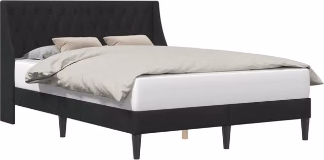 Letto matrimoniale moderno in velluto nero con testiera, L/P/H: 140 x 200 x 96 cm – 1