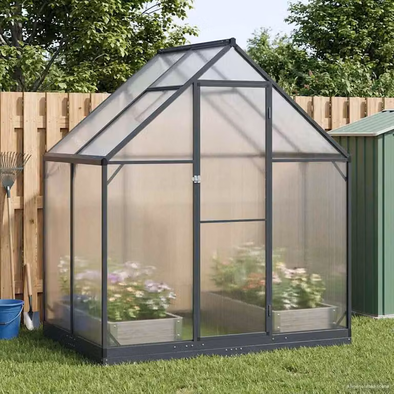 Serra da giardino a cupola vidaXL in alluminio e acciaio zincato, colore grigio antracite, L 183,5 x P 123 x H 207 cm