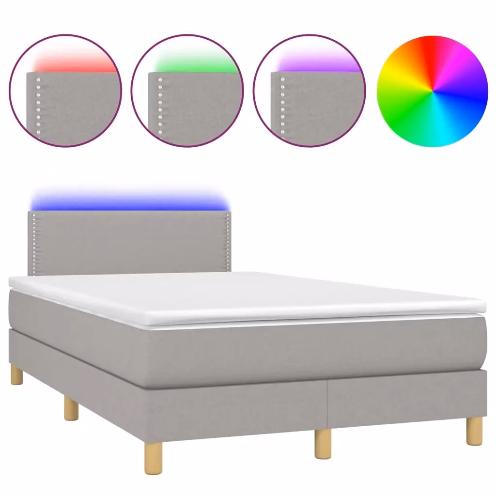 Letto Ibrido con Materasso e Illuminazione LED vidaXL in Tessuto Grigio, L 120 x P 200 cm – 2