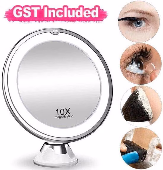 Specchio da trucco con ingrandimento 10x e luce a LED, ruotabile a 360 gradi per la cosmesi