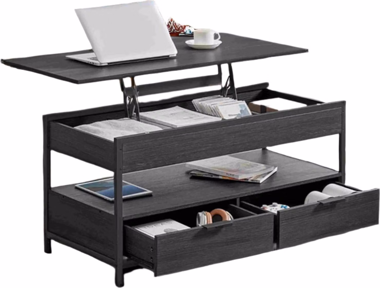 Tavolino da divano - con altezza regolabile - salvaspazio - 50 x 100 x 48-63 cm - Grigio antracite/Nero