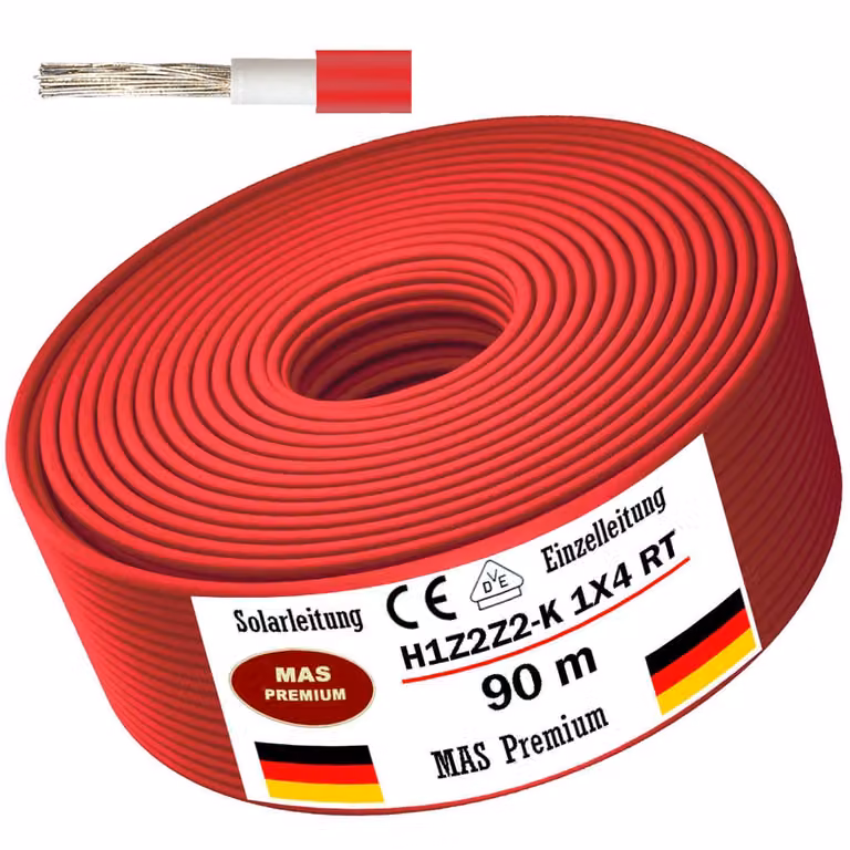 90m cavo solare cavo solare H1Z2Z2-K 4 mm² rosso fotovoltaico senza alogeni