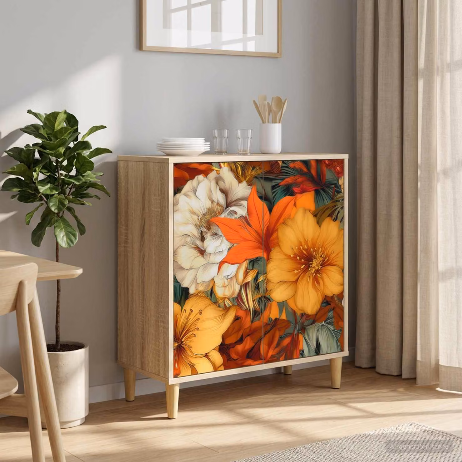 Credenza moderna vidaXL GENNEP in legno ingegnerizzato color marrone e multicolore L: 69 cm, P: 33 cm, H: 75 cm