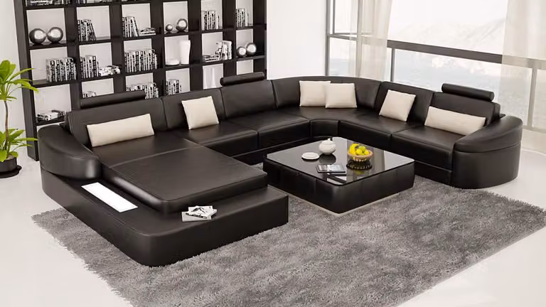 Leder Modern Couch Wohnlandschaft Ledersofa Sofagarnitur Möbel Sofa U-Form