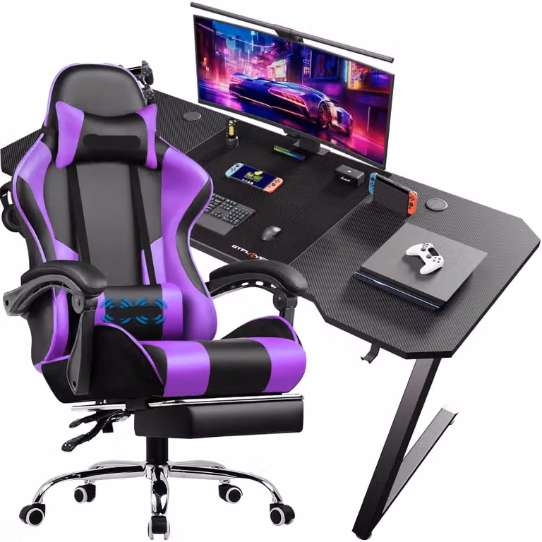 Set da gioco: tavolo e sedia – Scrivania da gaming – Arredamento per videogiochi – Tavolo per computer – Sedia da gaming – Ergonomica