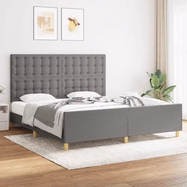 Giroletto con Testiera vidaXL in Tessuto Grigio L: 180 cm, P: 200 cm, H: 128 cm