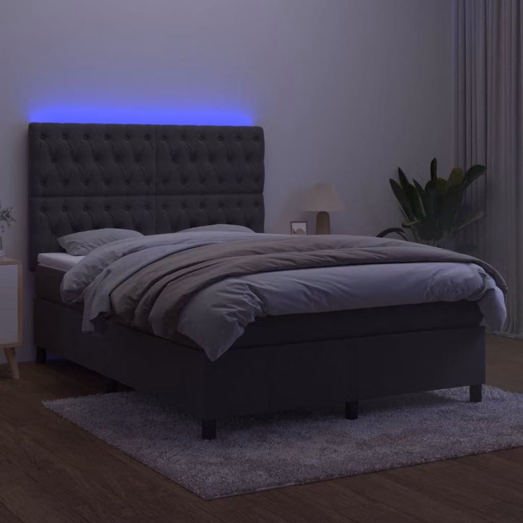 Maison Exclusive - Letto a Molle con Materasso e LED Grigio Scuro 140x200 cm