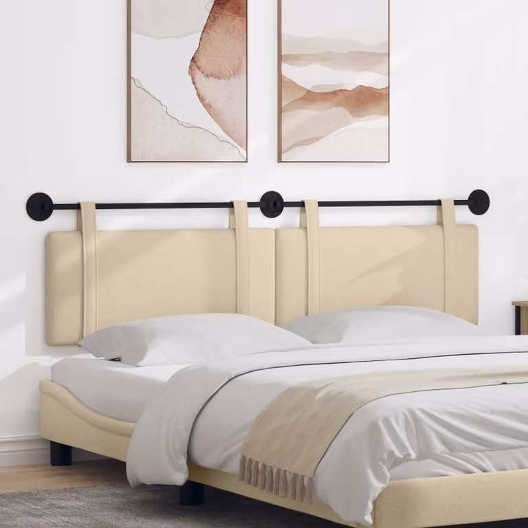 Testiera sospesa moderna vidaXL in tessuto beige con pannello imbottito L: 190 cm, H: 55 cm, P: 8 cm