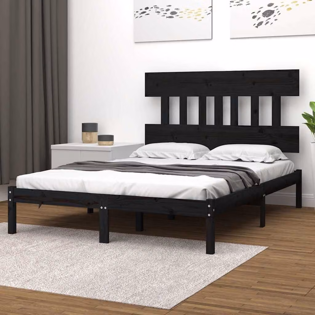 vidaXL Giroletto in legno massello di pino nero con doghe fisse L/P: 140 x 190 cm