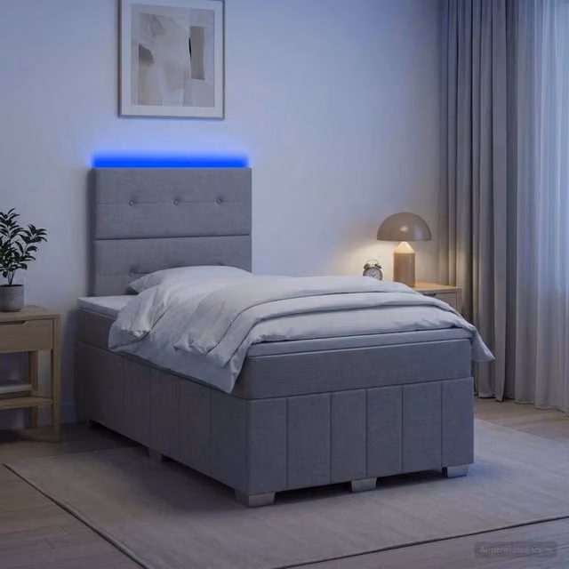 Letto Box Spring vidaXL con Materasso a Molle Pocket e Illuminazione LED, Grigio e Bianco, L/P: 120 x 200 cm – 1