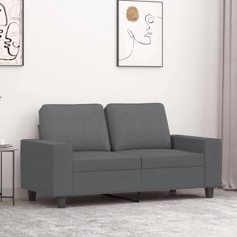 Divano a due posti, colore grigio scuro, 120 cm, rivestito in tessuto