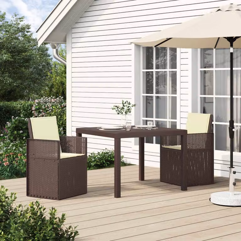 Set da pranzo per giardino e terrazzo vidaXL in 3 pezzi marrone e beige in plastica e rattan sintetico