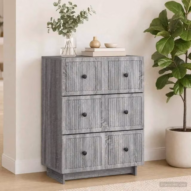 Mobile con Cassetti vidaXL in Legno MDF e Metallo Grigio L: 66 cm, P: 34,5 cm, H: 90 cm