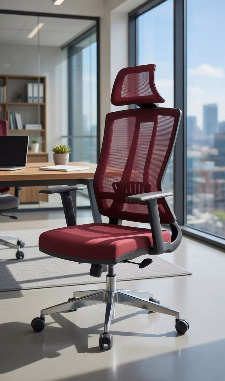 Sedia da ufficio moderna, rossa, ergonomica, con braccioli regolabili