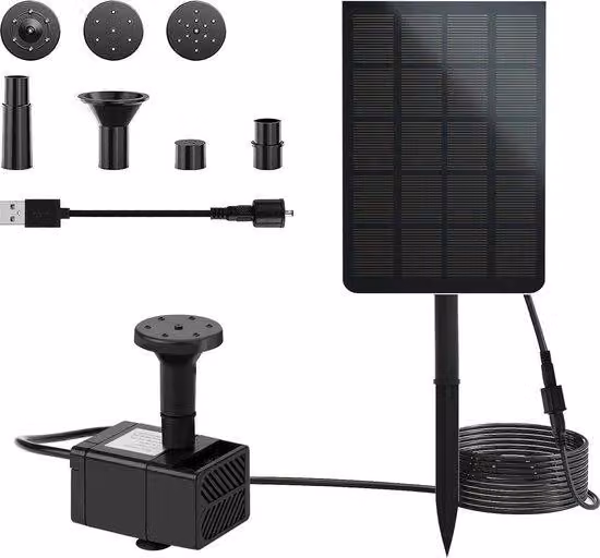 Fontana solare da 25 W con filtro e 7 ugelli per giardino