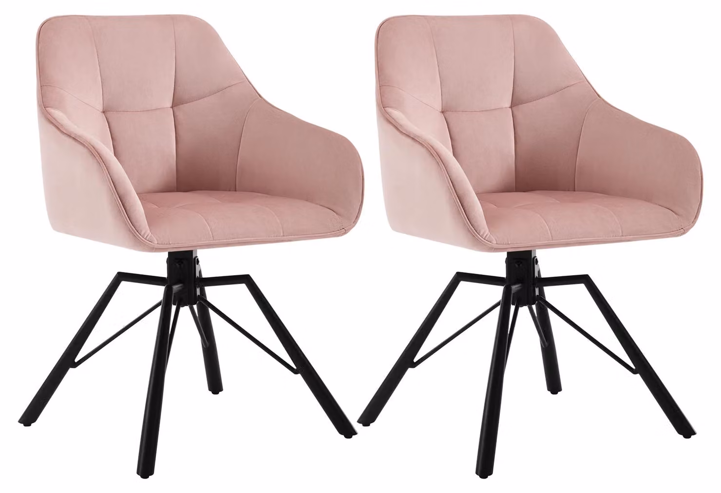 Sedie da pranzo, set da 2 - Sedie girevoli - Imbottite - Con braccioli - Struttura in metallo - 58,5 x 54,5 x 82,5 cm - Velluto rosa