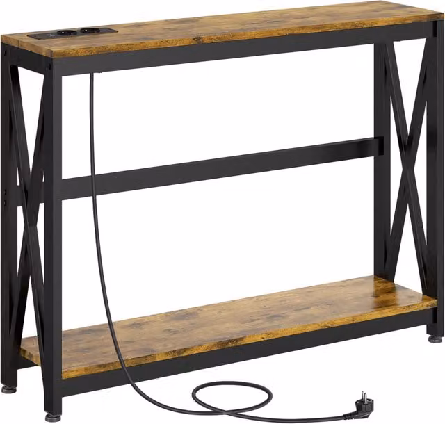 Consolle da ingresso Xylo con 2 ripiani e ricarica USB-C in acciaio marrone rustico L: 100 cm, P: 24 cm, H: 75 cm – 1