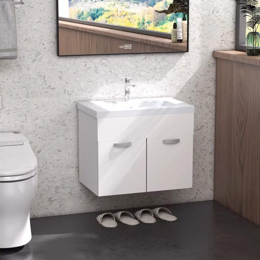 Mobile da Bagno Sospeso Moderno GIORDANOSHOP in MDF e Ceramica Bianca Lucida L: 61 cm, P: 40 cm, H: 50 cm – 2