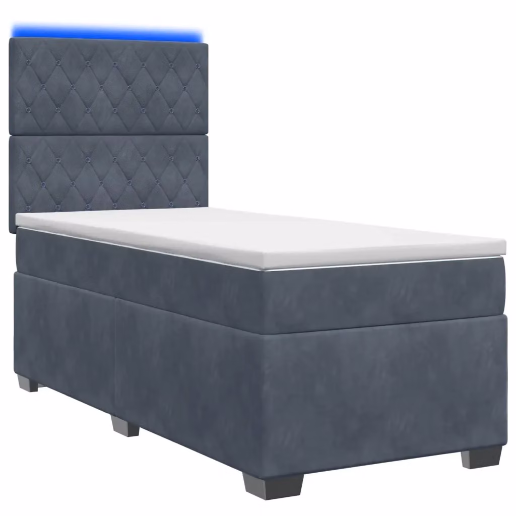 Letto box spring con materasso ibrido vidaXL in velluto grigio, con illuminazione sottostante e porta USB, L/P: 90 x 190 cm – 2