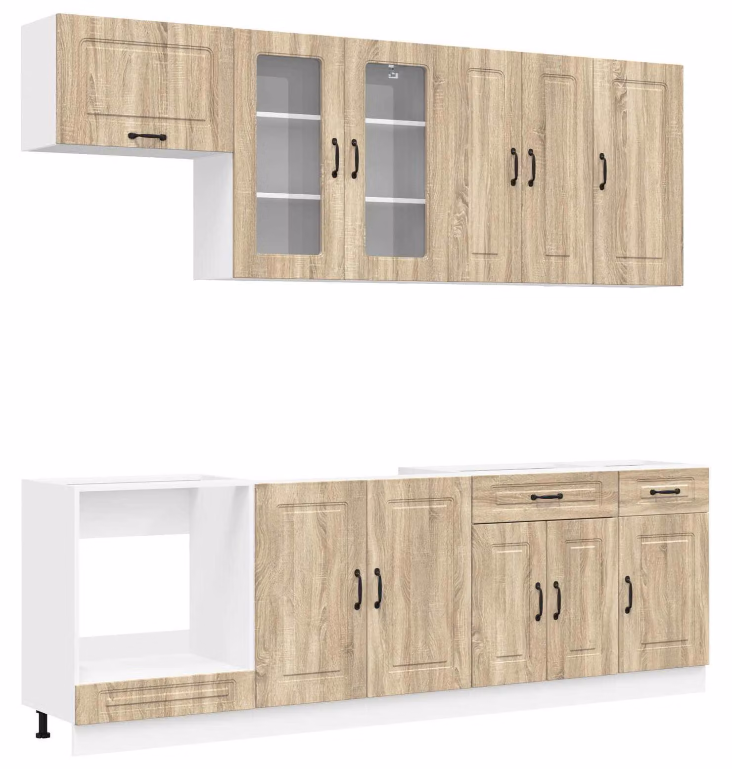 Set di mobili da cucina KALMAR, 8 pezzi, realizzato in legno impiallacciato effetto noce Sonoma