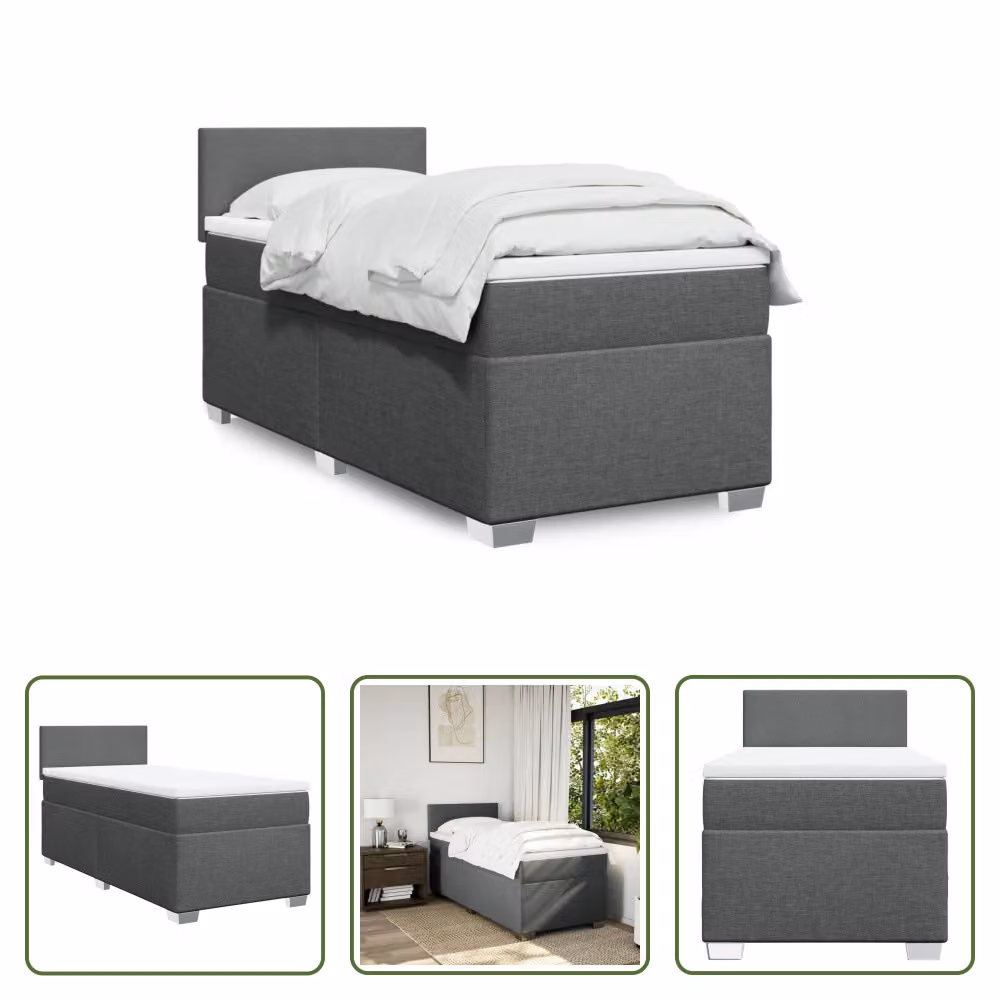 The Living Store Letto a molle con materasso grigio scuro 80x200 cm in tessuto