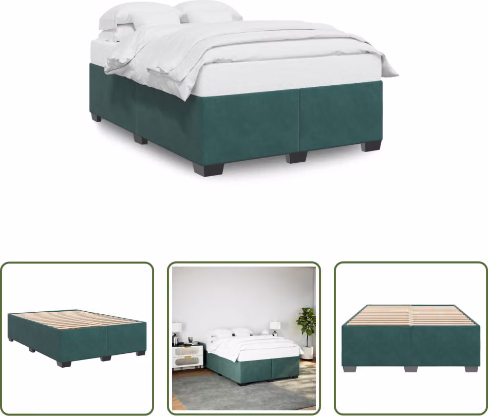 The Living Store Struttura letto in velluto verde scuro 160x200 cm
