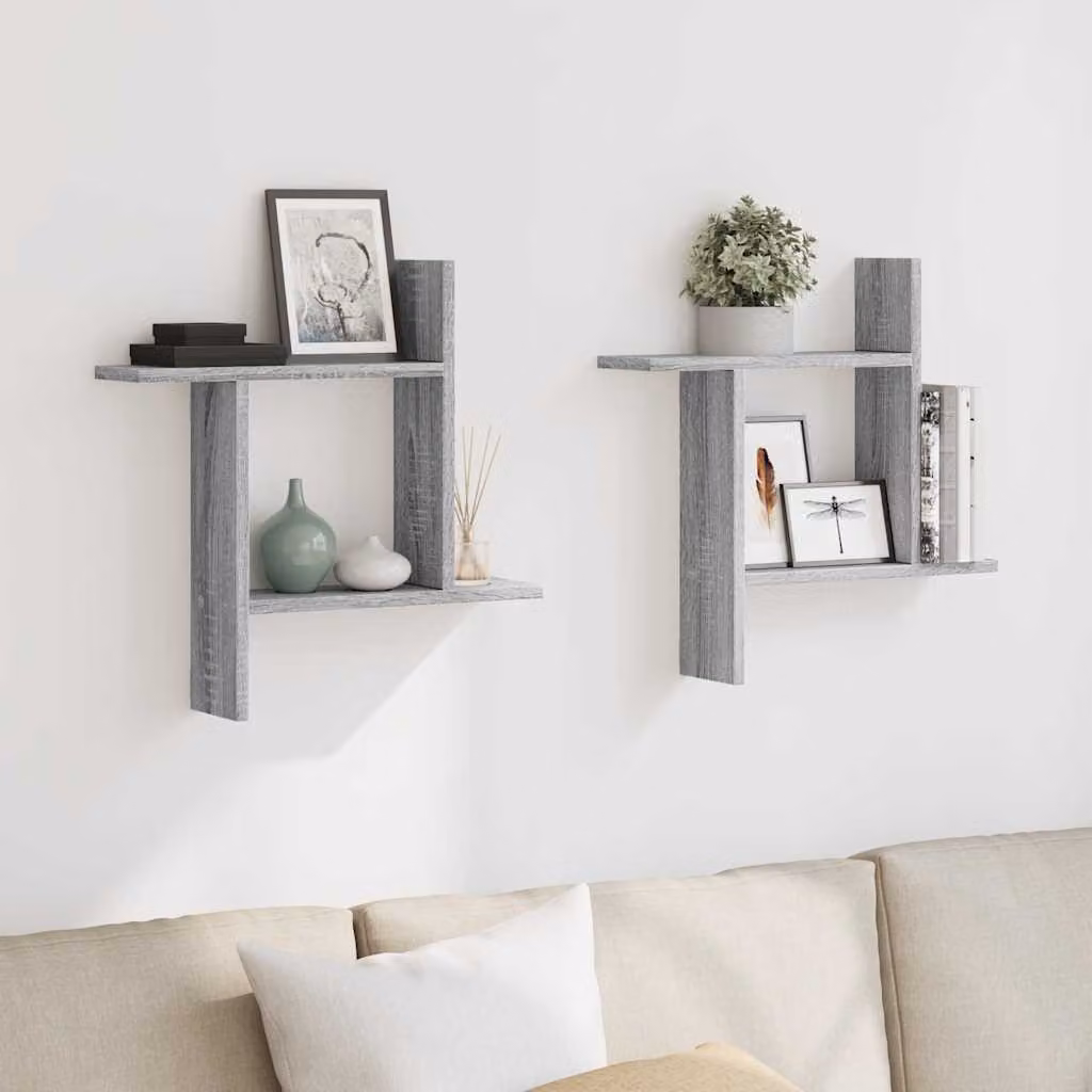 Set di 2 mensole a parete vidaXL in MDF Grigio Sonoma, L 50 cm x P 12 cm x H 50 cm
