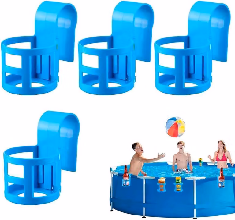Portabicchieri per piscina, rotondi e quadrati, confezione da 4, colore blu, adatti per l'area della piscina