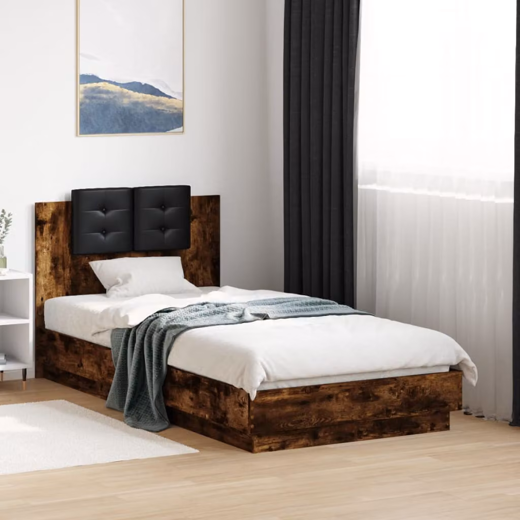 vidaXL Giroletto con Testiera in Rovere Fumo e Legno Multistrato, L: 194,5 cm, P: 78,0 cm, H: 84,0 cm – 1