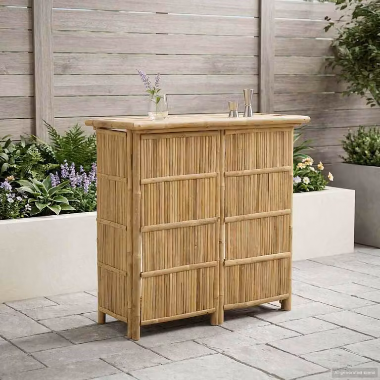 vidaXL Tavolo da bar da esterno in bambù naturale, L 115 x P 55 x H 105 cm