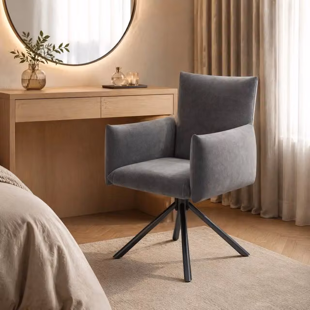 Set di 6 sedie da pranzo 60x60x88 cm in velluto grigio, girevoli e stabili –
