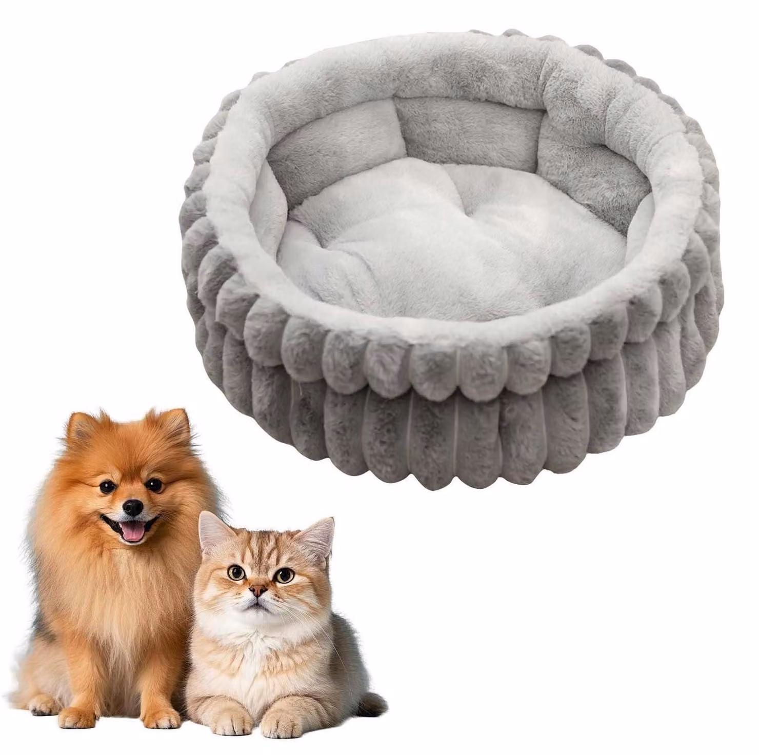 Cuccia per animali domestici, forma rotonda, grigia, 60 cm di diametro, lavabile, con imbottitura morbida