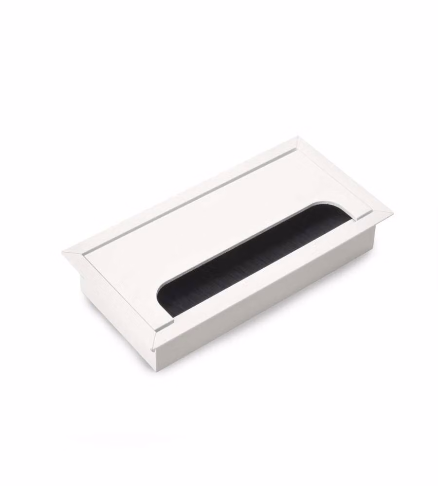 Passacavi da tavolo Emuca Quadrum rettangolare da incasso in alluminio verniciato bianco L: 15,9 cm, P: 8 cm