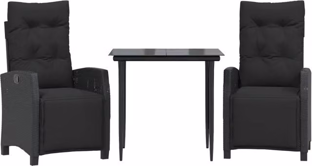 Set da Pranzo da Giardino 3 pz | Set Salotto da Giardino con Cuscini Nero in Polyrattan
