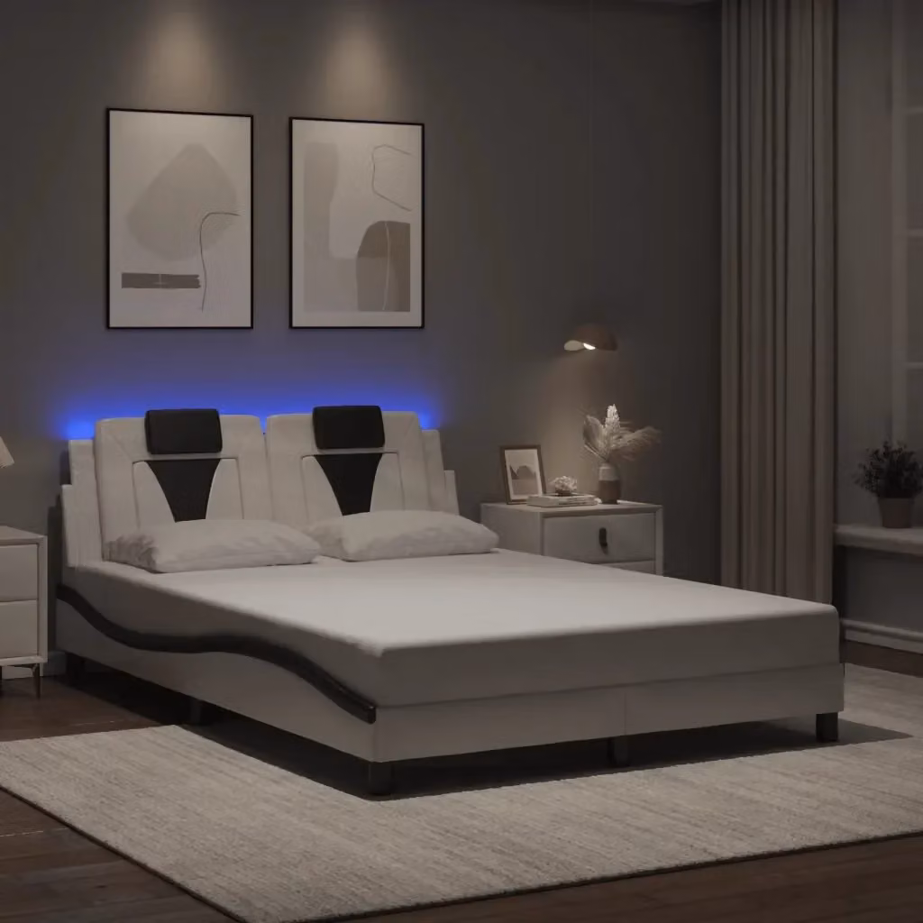 Letto matrimoniale Viana con LED e porte USB in ecopelle bianco e nero L/P/H: 140 x 190 x 145 cm – 2
