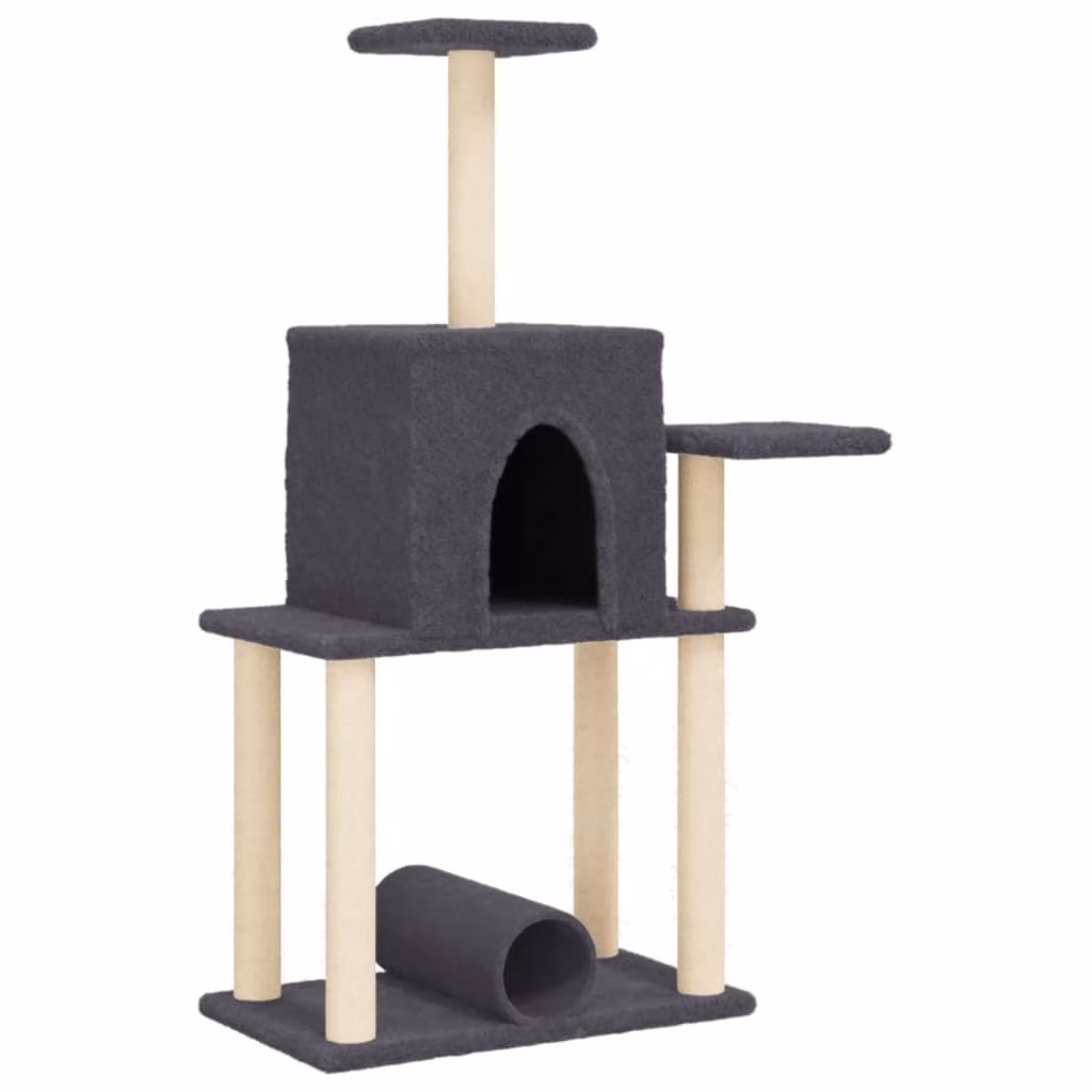 Albero per Gatti con Tiragraffi in Sisal Grigio Scuro 122 cm