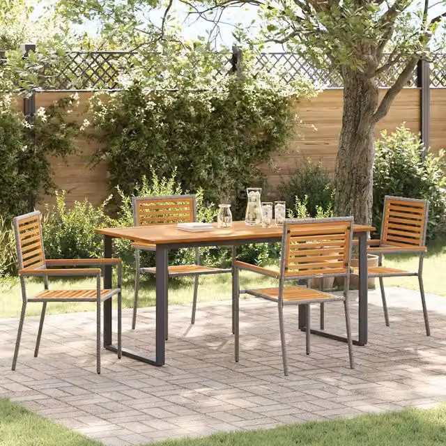 Set da Pranzo per Giardino 5 pz Grigio Legno di Acacia Massello 3365458