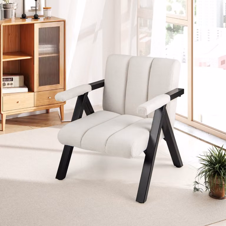 Poltrona imbottita moderna mid-century Costway in tessuto beige per soggiorno e camera da letto