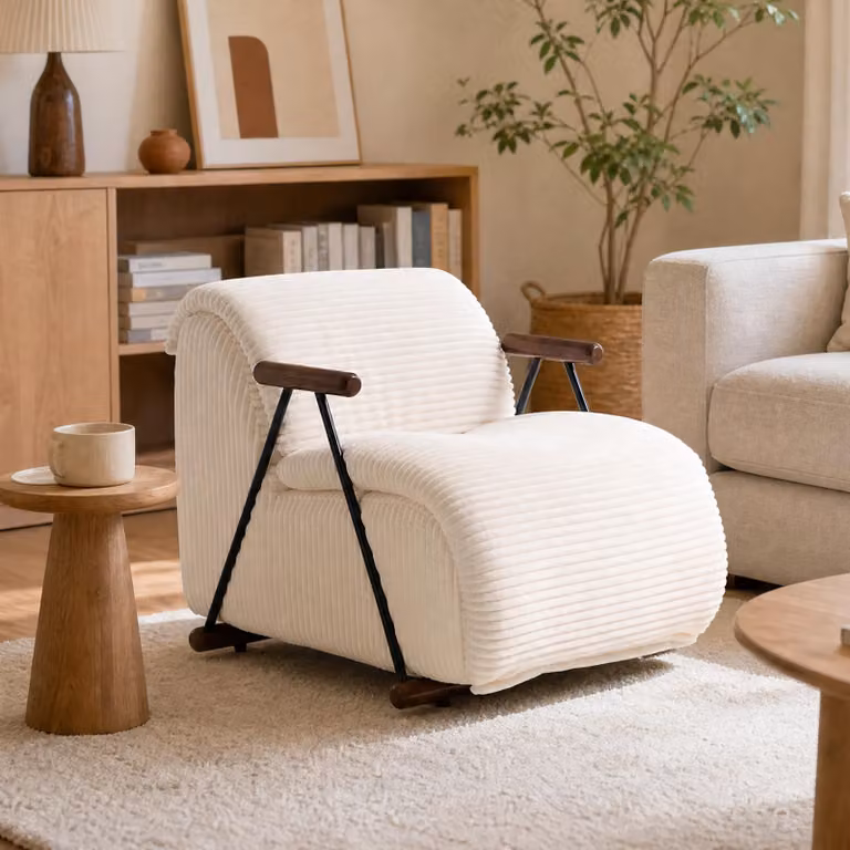 Poltrona relax LVHOM con rete a doghe, poltrona ergonomica per la televisione, poltrona lounge imbottita con braccioli, poltrona da lettura XXL, colore beige