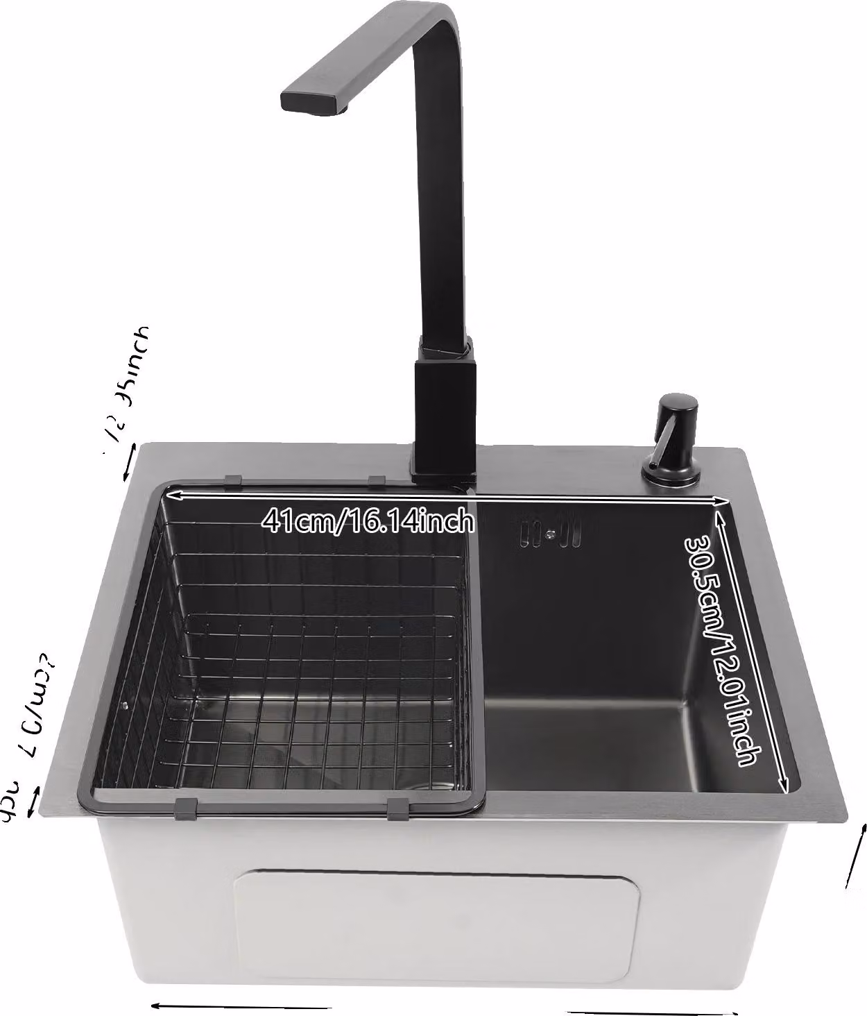 Lavello da cucina, resistente agli odori, compreso rubinetto e dispenser di sapone, nero