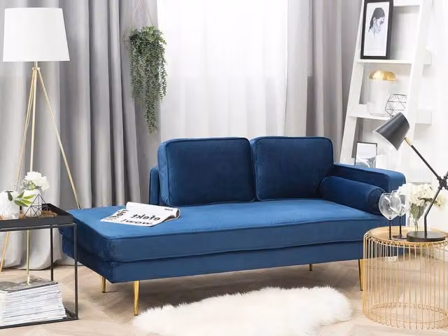 Chaise longue BELIANI in velluto blu con orientamento a destra e design moderno per il tuo soggiorno