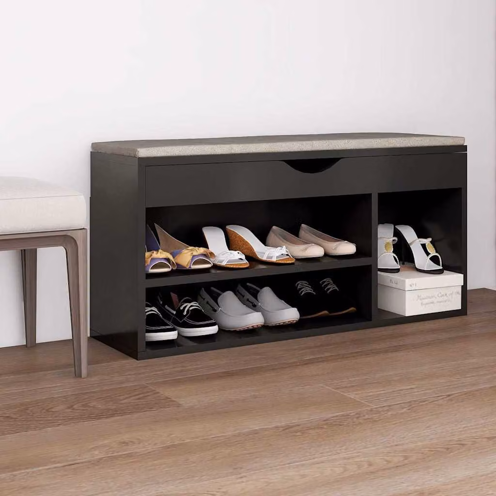 Panca porta scarpe vidaXL con cuscino in tessuto grigio, L 104 x P 30 x H 49 cm