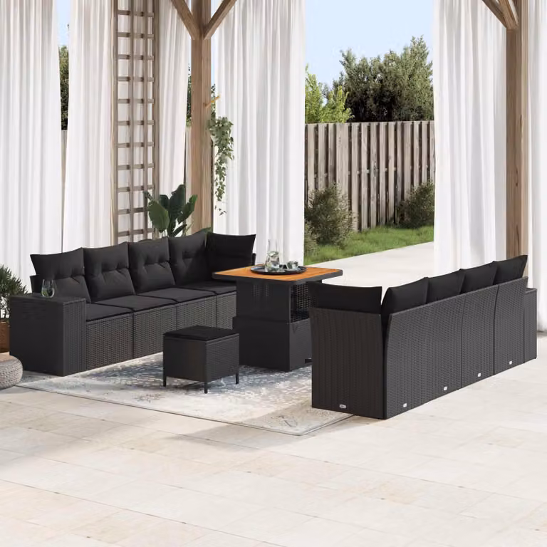Maison Exclusive - Set da giardino composto da 11 pezzi, divano in rattan sintetico nero