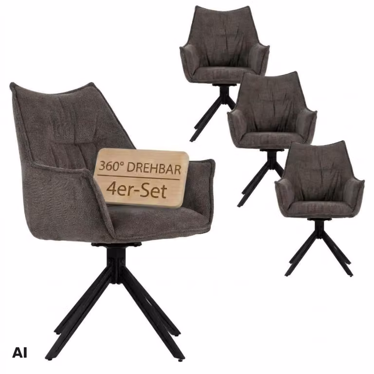 Set di 4 sedie per sala da pranzo Ginosa antracite con braccioli e seduta girevole - imbottite