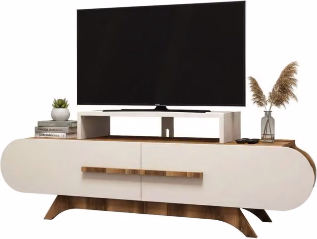 Mobile porta TV DMORA con un ripiano, moderno, marrone e bianco, L 145 x P 37 x H 50 cm – 1